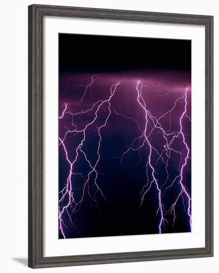 Lightning In Rincon Mountains, Tucson-Keith Kent-Framed Photographic Print