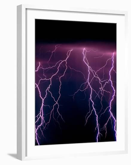 Lightning In Rincon Mountains, Tucson-Keith Kent-Framed Photographic Print