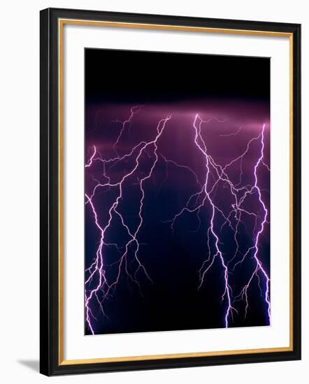 Lightning In Rincon Mountains, Tucson-Keith Kent-Framed Photographic Print