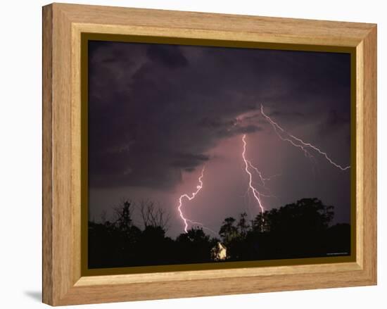 Lightning Over Floodlit Building, Pusztaszer, Hungary-Bence Mate-Framed Premier Image Canvas