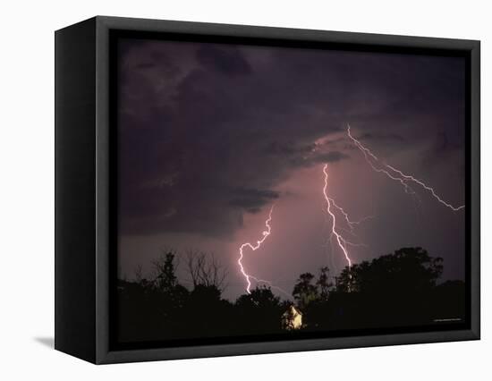 Lightning Over Floodlit Building, Pusztaszer, Hungary-Bence Mate-Framed Premier Image Canvas
