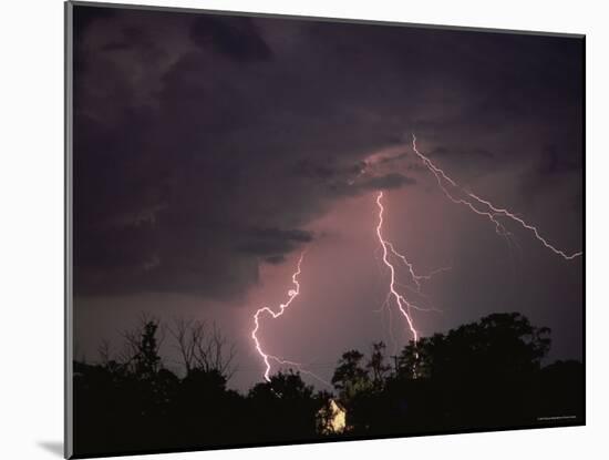 Lightning Over Floodlit Building, Pusztaszer, Hungary-Bence Mate-Mounted Photographic Print