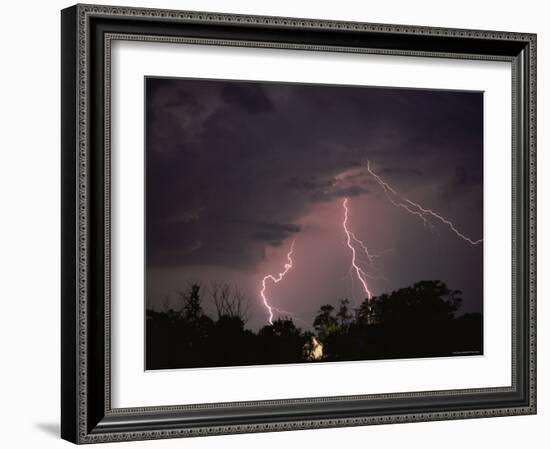 Lightning Over Floodlit Building, Pusztaszer, Hungary-Bence Mate-Framed Photographic Print