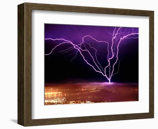 Lightning over San Francisco-Douglas Keister-Framed Photographic Print