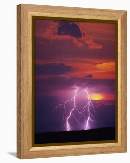 Lightning Storm at Sunset-Jim Zuckerman-Framed Premier Image Canvas