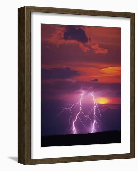 Lightning Storm at Sunset-Jim Zuckerman-Framed Photographic Print