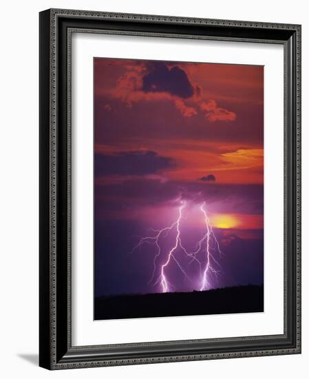 Lightning Storm at Sunset-Jim Zuckerman-Framed Photographic Print