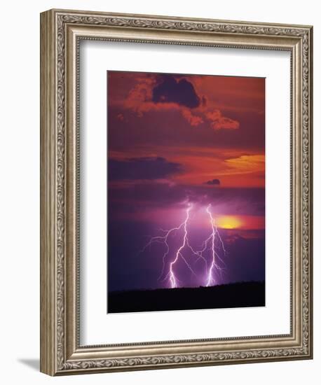 Lightning Storm at Sunset-Jim Zuckerman-Framed Photographic Print