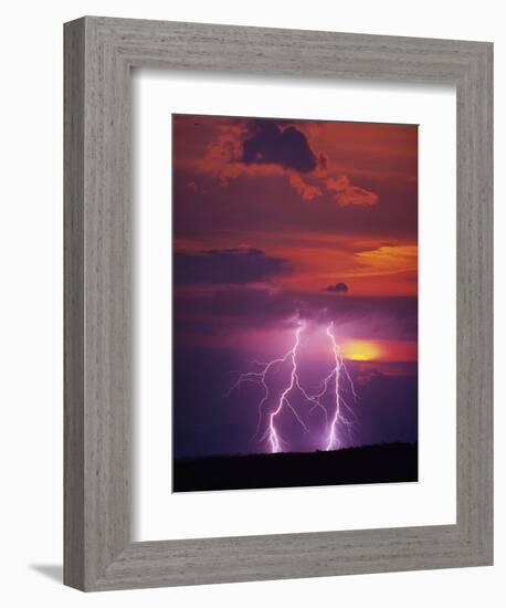 Lightning Storm at Sunset-Jim Zuckerman-Framed Photographic Print