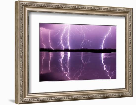 Lightning storm over Lake Csaj, Hungary-Bence Mate-Framed Photographic Print