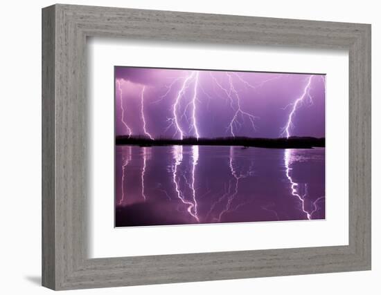 Lightning storm over Lake Csaj, Hungary-Bence Mate-Framed Photographic Print