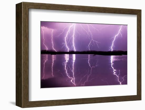 Lightning storm over Lake Csaj, Hungary-Bence Mate-Framed Photographic Print