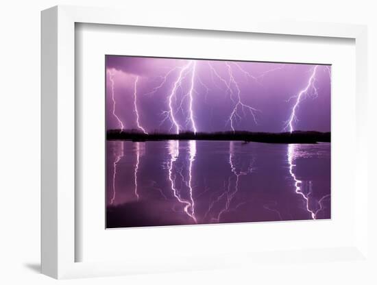 Lightning storm over Lake Csaj, Hungary-Bence Mate-Framed Photographic Print