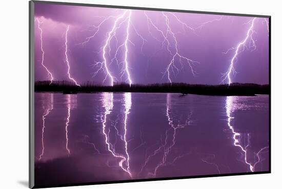 Lightning storm over Lake Csaj, Hungary-Bence Mate-Mounted Photographic Print