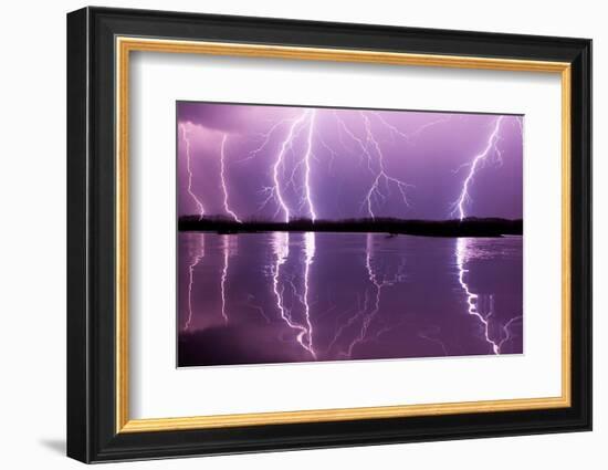 Lightning storm over Lake Csaj, Hungary-Bence Mate-Framed Photographic Print