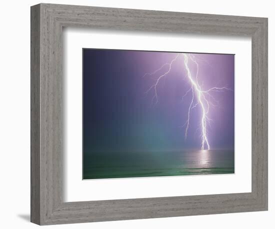Lightning Storm over Ocean-Peter Wilson-Framed Photographic Print