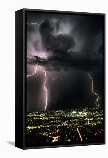 Lightning Strikes At Night In Tucson, Arizona, USA-Keith Kent-Framed Premier Image Canvas