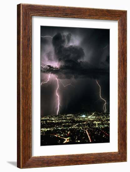 Lightning Strikes At Night In Tucson, Arizona, USA-Keith Kent-Framed Photographic Print