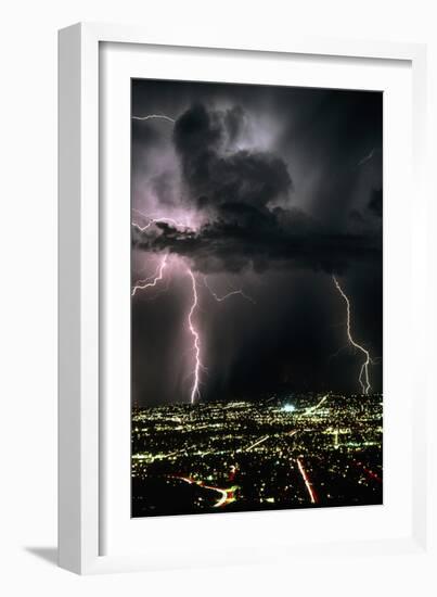 Lightning Strikes At Night In Tucson, Arizona, USA-Keith Kent-Framed Photographic Print