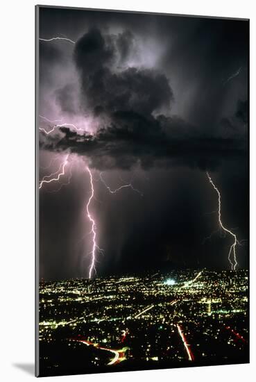 Lightning Strikes At Night In Tucson, Arizona, USA-Keith Kent-Mounted Photographic Print