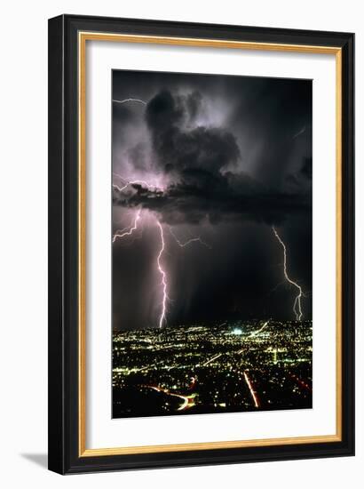 Lightning Strikes At Night In Tucson, Arizona, USA-Keith Kent-Framed Photographic Print