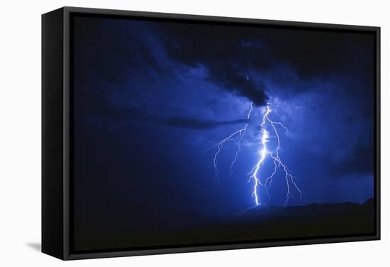 Lightning Strikes Mountain At Night, Arizona, USA-Keith Kent-Framed Premier Image Canvas