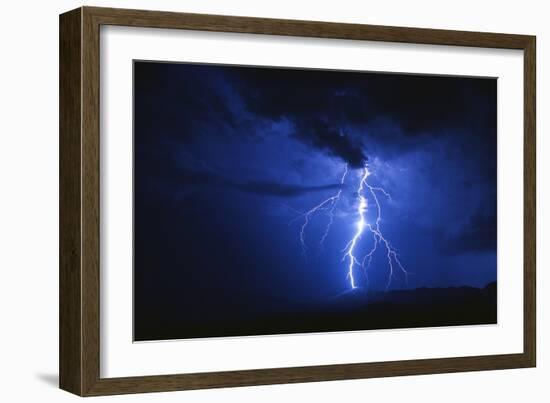 Lightning Strikes Mountain At Night, Arizona, USA-Keith Kent-Framed Photographic Print