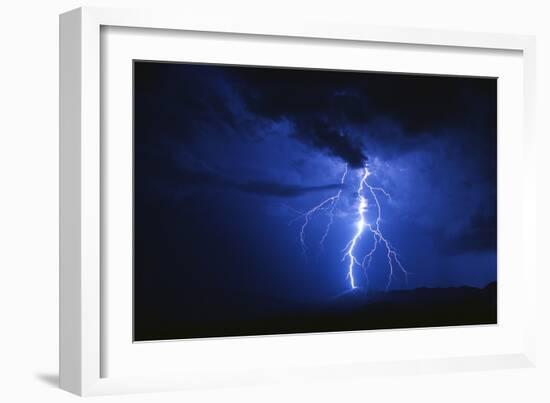 Lightning Strikes Mountain At Night, Arizona, USA-Keith Kent-Framed Photographic Print