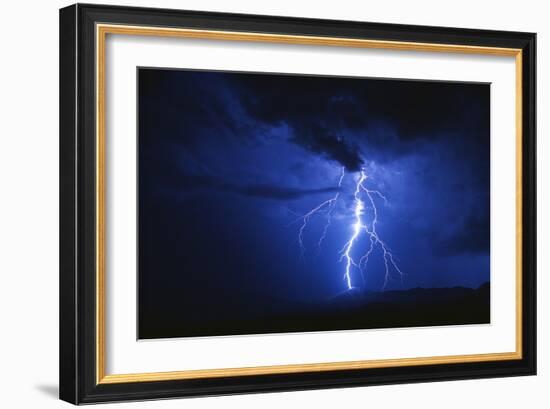 Lightning Strikes Mountain At Night, Arizona, USA-Keith Kent-Framed Photographic Print