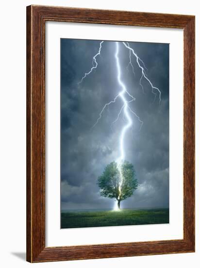 Lightning Striking Tree-null-Framed Premium Giclee Print