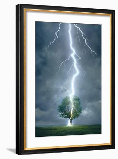 Lightning Striking Tree-null-Framed Premium Giclee Print
