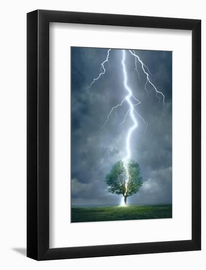 Lightning Striking Tree-null-Framed Art Print