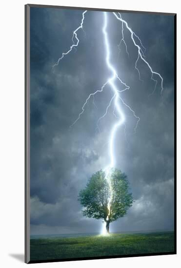 Lightning Striking Tree-null-Mounted Art Print