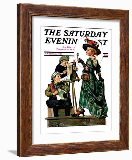 "Lights, Action, Camera," Saturday Evening Post Cover, March 31, 1928-Lawrence Toney-Framed Giclee Print