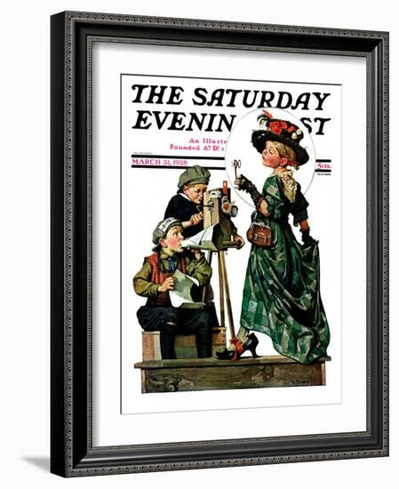 "Lights, Action, Camera," Saturday Evening Post Cover, March 31, 1928-Lawrence Toney-Framed Giclee Print
