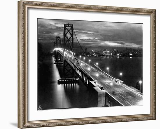 Lights Illuminate the Newly Completed San Francisco Oakland Bay Bridge-null-Framed Photographic Print