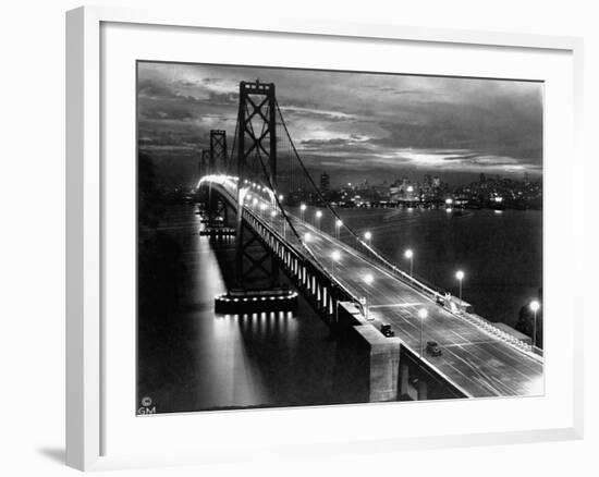 Lights Illuminate the Newly Completed San Francisco Oakland Bay Bridge-null-Framed Photographic Print