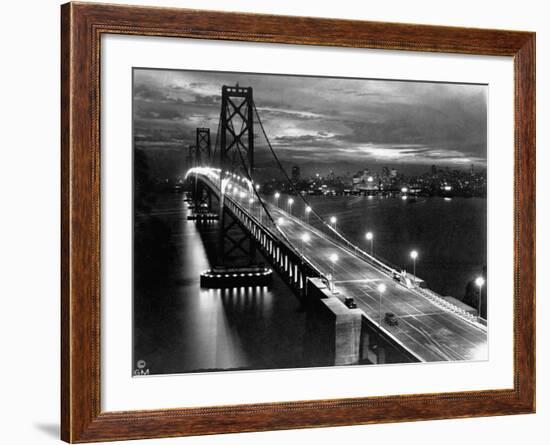 Lights Illuminate the Newly Completed San Francisco Oakland Bay Bridge-null-Framed Photographic Print