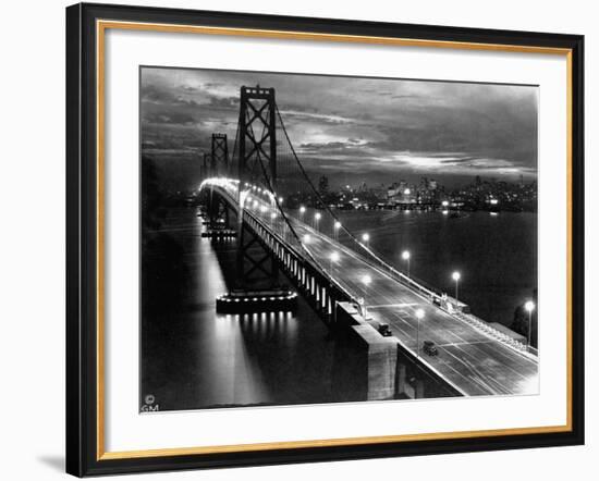 Lights Illuminate the Newly Completed San Francisco Oakland Bay Bridge-null-Framed Photographic Print