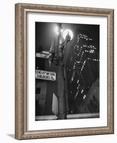 Lights in Skyscrapers at Rockefeller Center Being Dimmed to Conserve Energy During WWII-William C^ Shrout-Framed Photographic Print