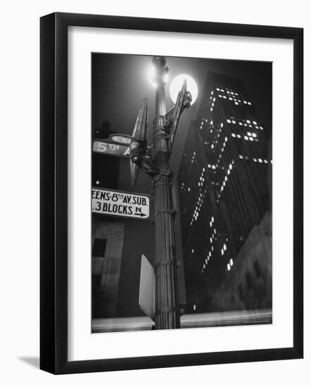 Lights in Skyscrapers at Rockefeller Center Being Dimmed to Conserve Energy During WWII-William C^ Shrout-Framed Photographic Print