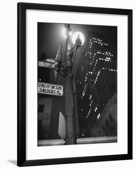 Lights in Skyscrapers at Rockefeller Center Being Dimmed to Conserve Energy During WWII-William C^ Shrout-Framed Photographic Print