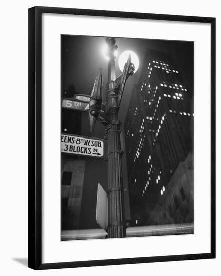 Lights in Skyscrapers at Rockefeller Center Being Dimmed to Conserve Energy During WWII-William C^ Shrout-Framed Photographic Print