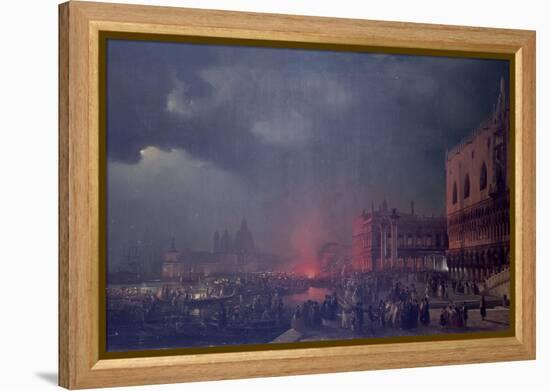 Lights in Venice (Night Scene of a Outdoor Party in Venice)-Ippolito Caffi-Framed Stretched Canvas