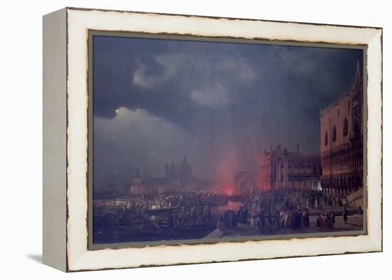 Lights in Venice (Night Scene of a Outdoor Party in Venice)-Ippolito Caffi-Framed Stretched Canvas