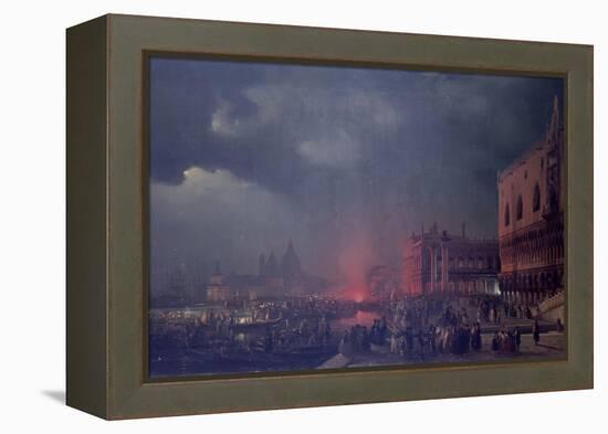 Lights in Venice (Night Scene of a Outdoor Party in Venice)-Ippolito Caffi-Framed Stretched Canvas