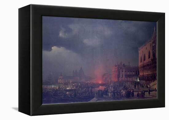 Lights in Venice (Night Scene of a Outdoor Party in Venice)-Ippolito Caffi-Framed Stretched Canvas