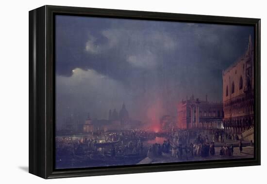 Lights in Venice (Night Scene of a Outdoor Party in Venice)-Ippolito Caffi-Framed Stretched Canvas