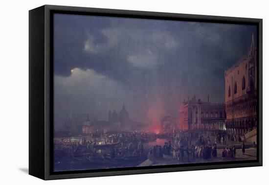 Lights in Venice (Night Scene of a Outdoor Party in Venice)-Ippolito Caffi-Framed Stretched Canvas