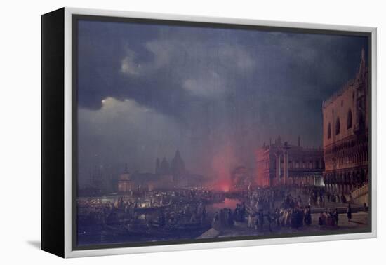 Lights in Venice (Night Scene of a Outdoor Party in Venice)-Ippolito Caffi-Framed Stretched Canvas